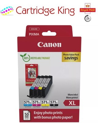 Canon CLI-571XL Original Tintenpatronen mit hoher Reichweite, 4er-Pack (Schwarz, Cyan, Magen