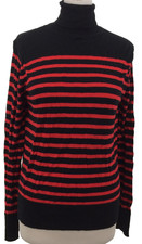Marks &Spencer Women's Jumper Size 10 Red/Black Stripes Roll Neck