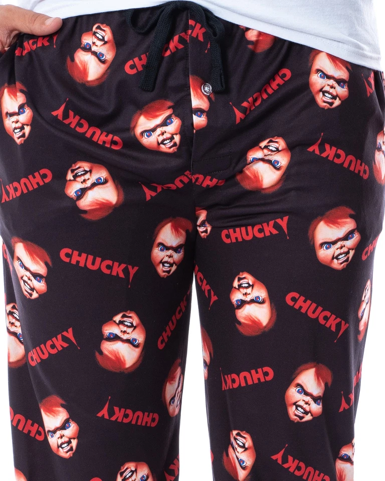 Pantalones de salón de pijama Chucky para hombre con estampado de cara y logotipo Foto 3 de 4