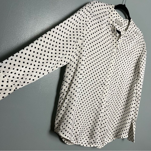 Everlane The Hammered Satin Popover Shirt White Black Polka Dot Women’s Size 10 - Picture 3 of 9