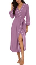 PrinStory Robes for Women 3/4 Sleeve Long Bath Robe Purple Large, Red