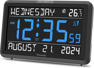 DreamSky Digital Clock with Date and Day of Week - Large Calendar Clock for Seni