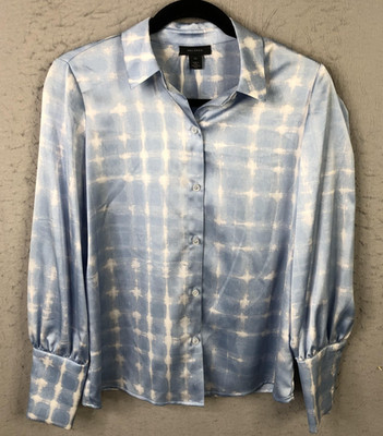 Halogen Shirt Womens XS Blue White Tie Dye Button Rave Party Retro Shiny NEW