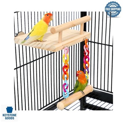 Natural Wooden Bird Perch & Play Gym with Swing for Small & Medium Birds