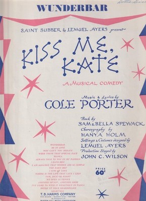 Wunderbar Cole Porter Kiss Me Kate Musical Comedy Piano Sheet Music 1948