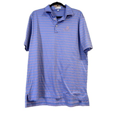 Peter Millar Golf Shirt Mens Large Blue Polo Striped Pelican Hill 100% Cotton