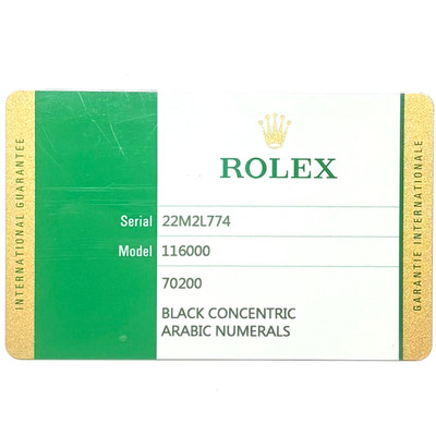 Rolex 116000 Oyster Perpetual Warranty Certificate Guarantee 2 Serial Cert
