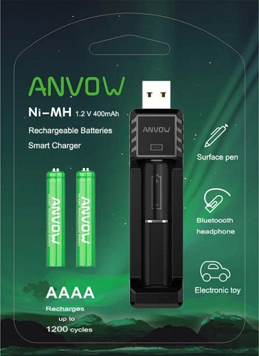 Smart AAAA Battery Charger with 2 Counts Rechargeable AAAA Batteries - Ni-MH ...