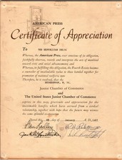Vintage 1967 American Press Certificate Appreciation Republican Delta Ladley