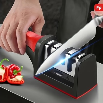 4-in-1 Stainless Steel Kitchen Knife Non-Slip Sharpener Coarse/Medium/Fine Hone