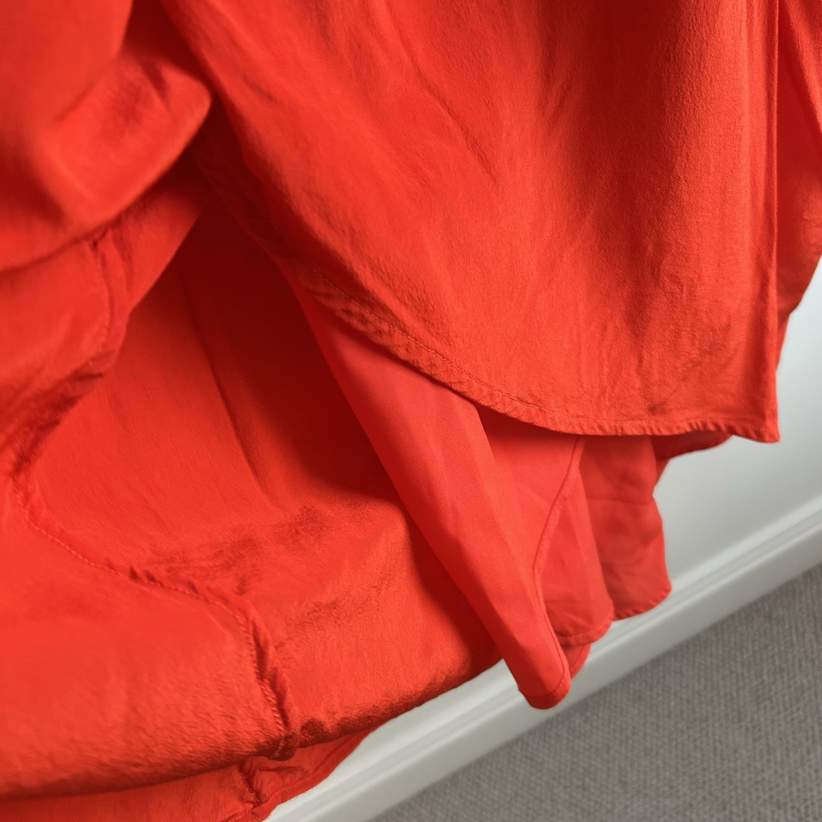 Zimmermann V Tuck Midi Dress Size 2 AU 12/US 8 Silk Red Orange Plunge Sleeveless