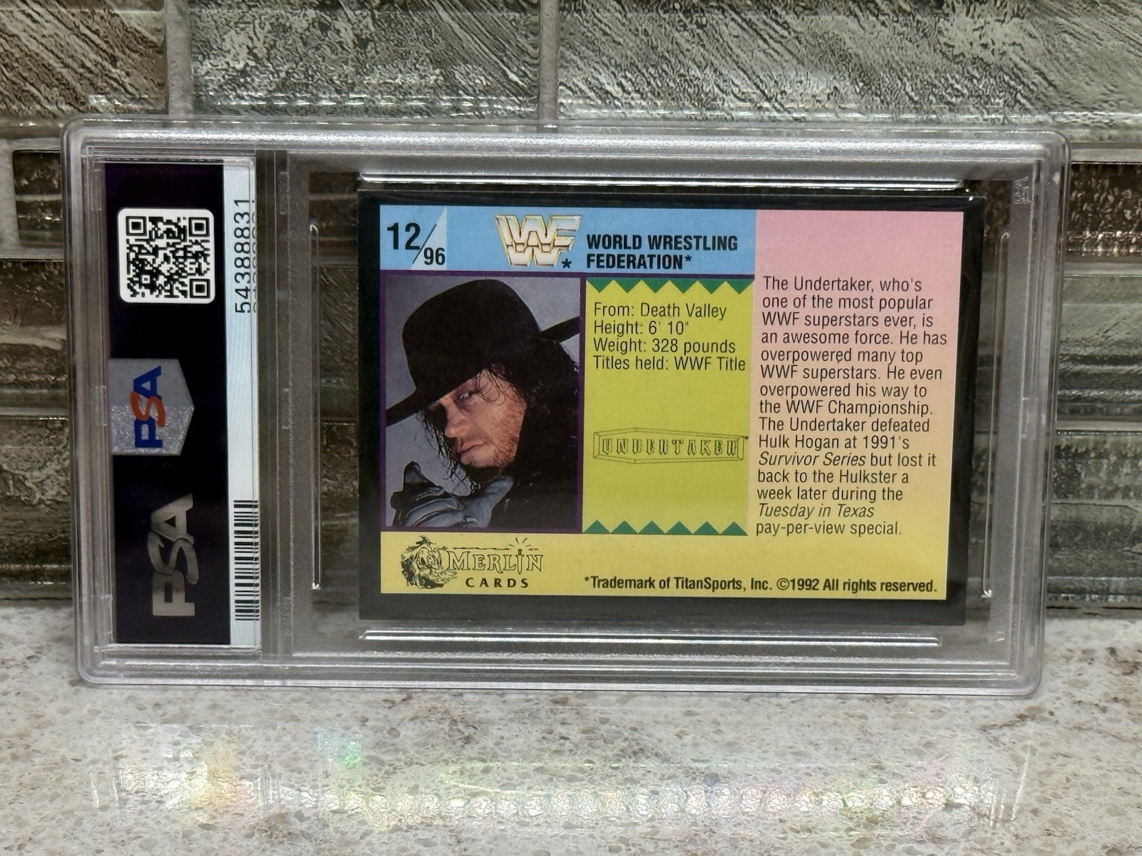 THE UNDERTAKER ~ 1992 Merlin WWF #12 Gold Series 1 PSA 7 NM 📈🔥! view 2