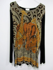 CITE top shirt blouse M 6 Bust 38 Length 28 Leopard Elephant Giraffe AnimalPrint