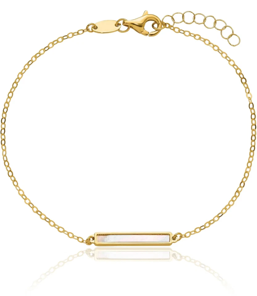 Brazalete de cadena de barra reversible de madreperla blanco verde azulado de oro amarillo macizo de 14K Foto 4 de 4