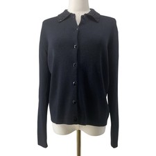 Vintage MCM Pendleton Classic Wool / Acrylic Black Sweater w Beaded Collar Small
