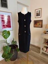 Talbots Classic Sleeveless Black Sheath Dress with Button Detail