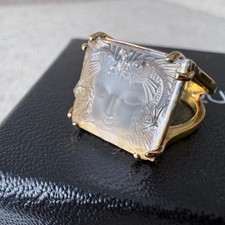 Lalique Arethuse Ring Frosted Crystal Silver 925 Vermeil Size 55 Nymph Face Fish