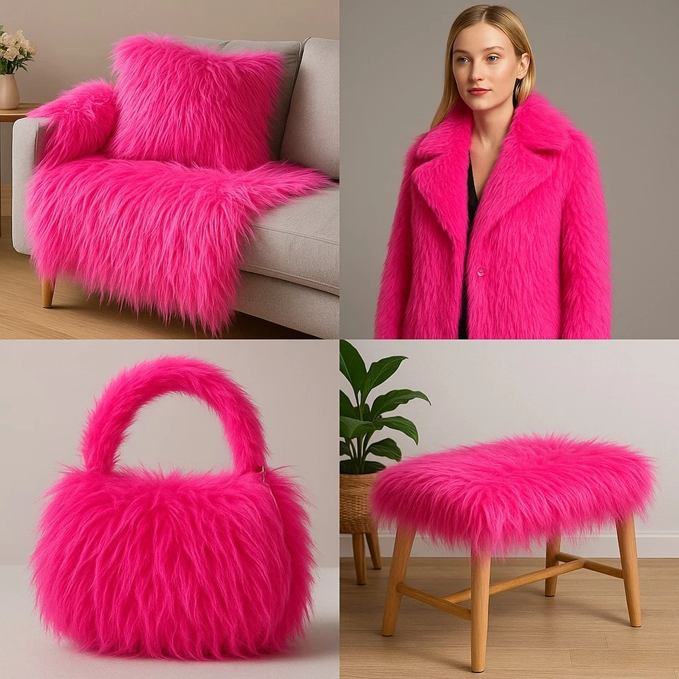 Dekofell Langhaar-Kunstfell Dekostoff Rosa/Pink Fellimitat Webpelz 175 cm - Bild 4 von 4