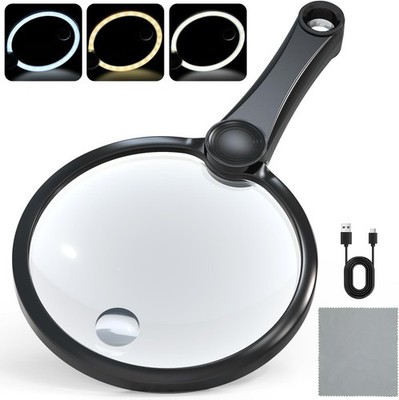 Large 5.12'' Handheld Magnifying Glass 10X/20X Lens with Eye-Care Anti-Flicker...
