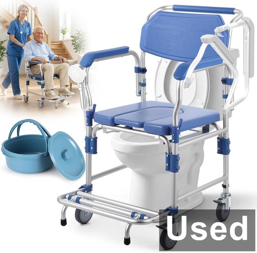 Hybodies Bedside Commode Wheelchair with Drop Arms & Lockable Casters - OPENBOX