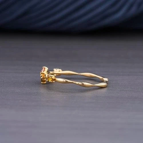 10K Yellow Gold With Simulated Round Multicolor Gemstone Women Anniversary Ring - Image 3 of 4