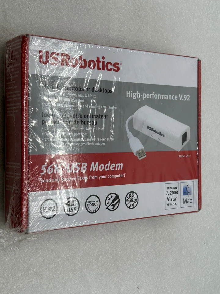 Módem USB 56K Robotics US 5637 USR5637 V.92 NUEVO EN CAJA SELLADA. Linux, Mac, Windows Foto 2 de 4