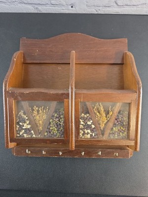 Vintage Wooden, Dried Grain & Seed, Mail Sorter Key Holder, MCM Western Seed Art