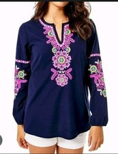 Lilly Pulitzer Coretta Tunic Top Embroidered Long Sleeve Women  s Size m