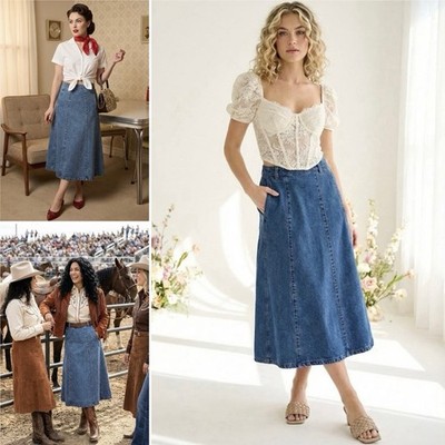 Velvet Heart Western Rodeo Cowgirl Denim Midi Skirt S M? 50s A-line Cottage Core