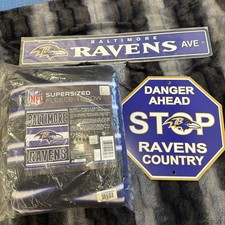 NFL Baltimore Ravens Fan Fleece Throw And Signs 