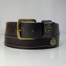 Remington 12 Gauge Studded Brown Leather Belt - Men's Size 42