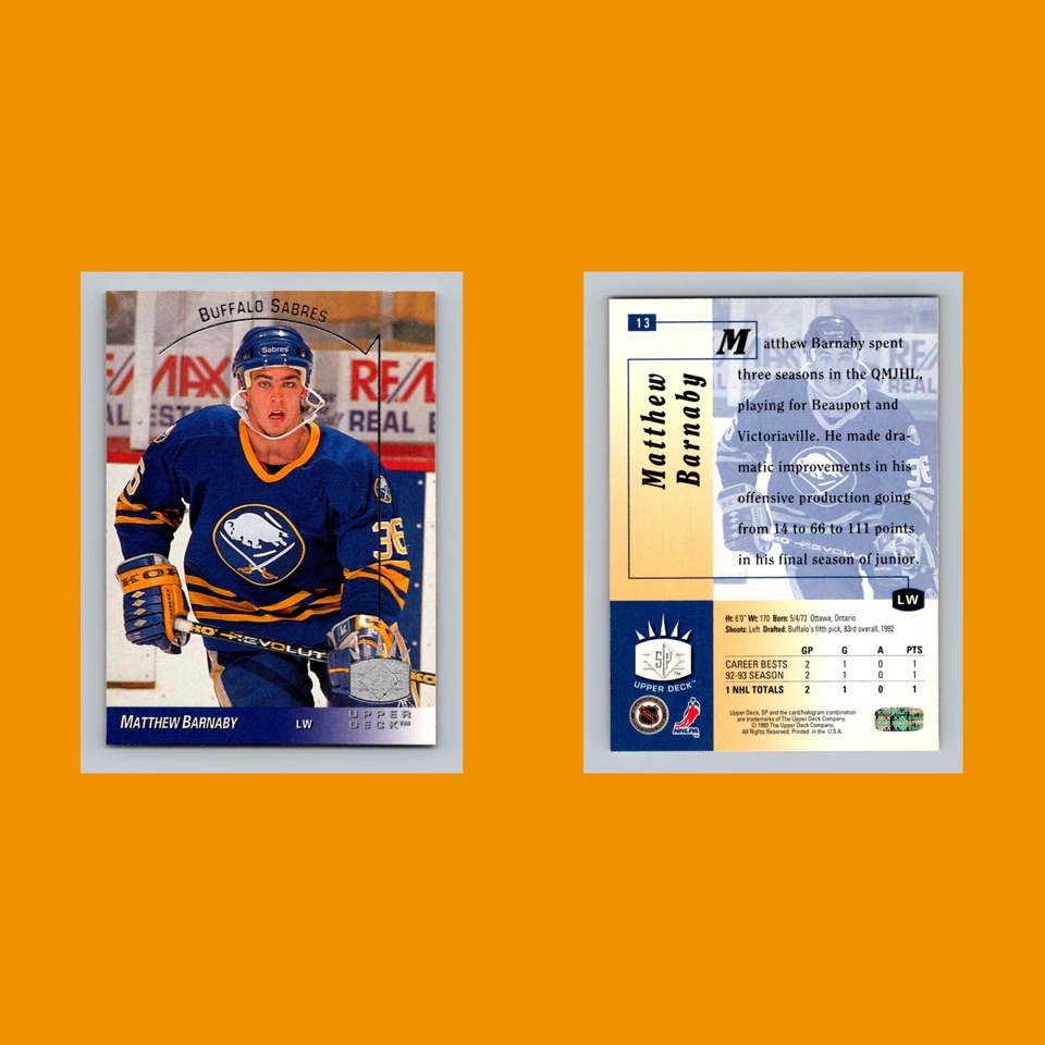 Matthew Barnaby #13 1993-94 Upper Deck SP Inserts Buffalo Sabres Hockey Card NHL - Image 3 of 3