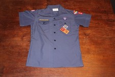 Boy Scouts of America BSA Youth Shirt Blue Large Sewn Patches Short Sleeve