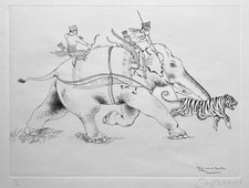 Bruno CARUSO "la caccia dell'elefante" , 1976 acquaforte originale firmata