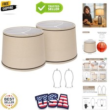 Drum Lampshades Set of 2, Medium Fabric Lamp shades for Table Lamps, Floor La...