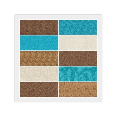 Turquoise Blue Brown LAYER CAKE: 20) 10'' x 10'' Squares, 100% Cotton Fabric
