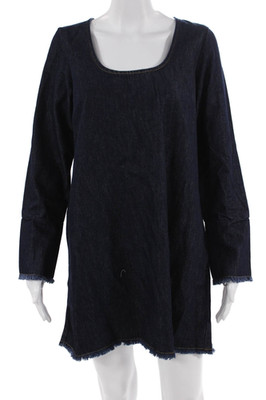 Aligne Women Shift Dress Dark Blue Square Neck Long Sleeve Size 6