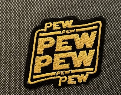 Funny Star Wars Parody Patch Pew Pew Iron On Sew On Embroidered Sci-Fi Blaster