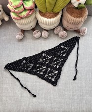Handmade Crochet Skull Triangle Headscarf   Black Sequin Halloween Hair Scarf