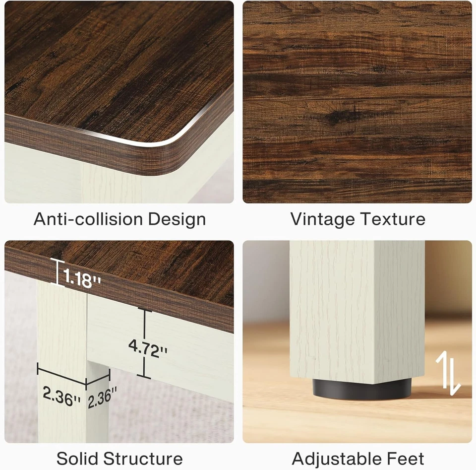 Farmhouse Kitchen Table Set for 4-6, 55-Inch Wooden Dining Table with 2 Benches - Image 4 of 4
