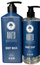 2 Bottle Set ROOTS AROMATHERAPY Body Wash  Hand Soap Brown Sugar  Fig Scent