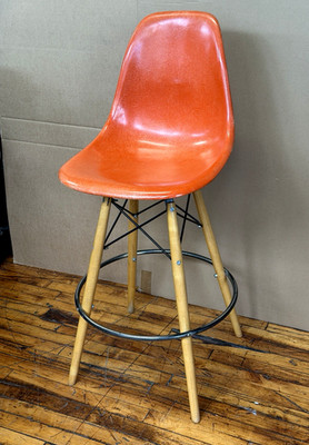 Vintage Modernica Herman Miller Eames Orange Fiberglass Chair Swivel Barstool
