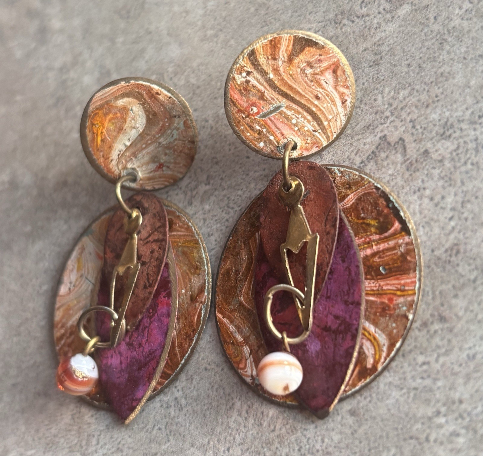 Boho Multi Layered & Colored Painted Metal Earrin… - image 2