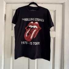 Rolling Stones 1975 - US Tour Black Graphic Logo Print T-Shirt Tee size Medium