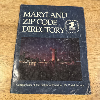 Vintage 1986 Maryland MD Zip Code Directory s