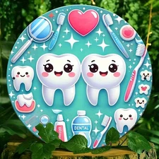 2D Flat, 1pc Vintage Dental-Themed Metal Wall Art - 7, 87x7, 87 Inch Round Alumi