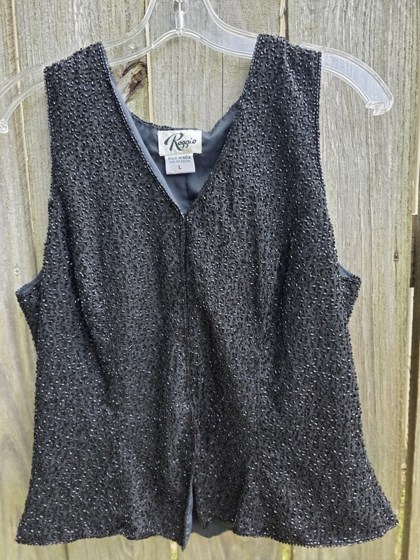 S/M Reggio vintage sleeveless top blouse sequins black fancy