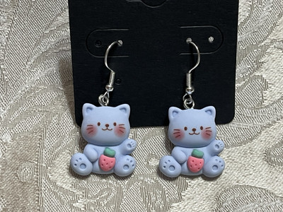 Cartoon Cute Kitty Cat Resin Silver Drop Dangle Adorable Fashion Fun Earring Set