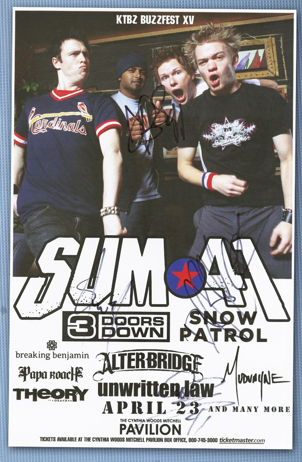 Sum 41 signed, autographed concert poster Steve Jocz, Deryck Whibley, Dave Baksh