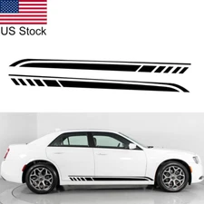2pcs 81'' Black Sport Racing Stripe Side Body Door Skirt Vinyl Decal Stickers